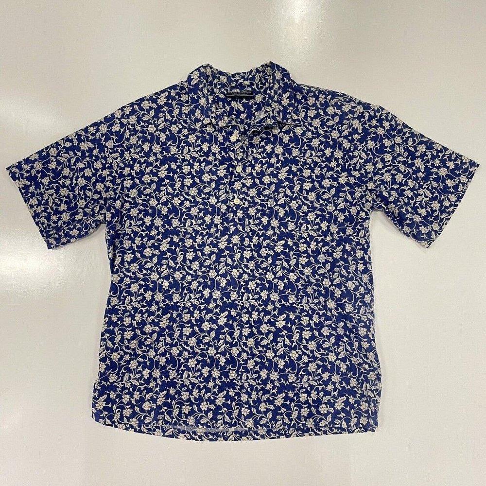 VTG Mark Raysten Men’s Blue Hawaiian Shirt Floral Vine Pullover Cotton Sz Large